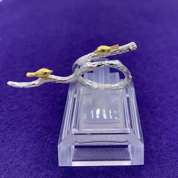 NWOT, solid sterling 925 silver with 18 K gold vermeil accents, birds on branch - Picture 1 of 12
